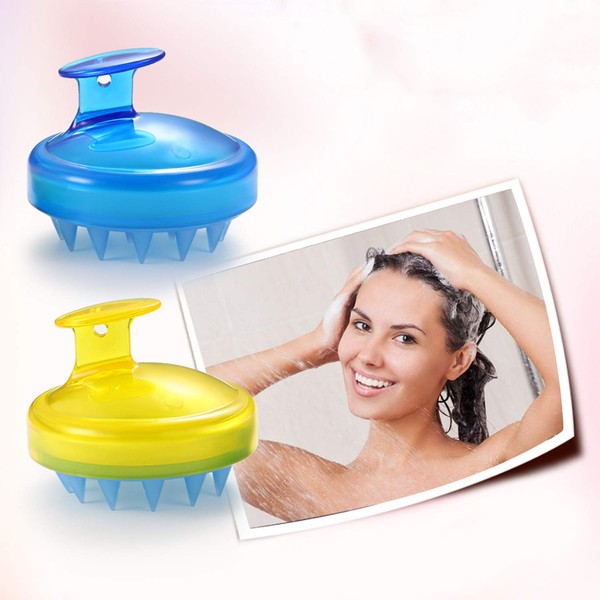 Vtrem Scalp Massage Brush Dandruff 2 Pack Wet and Dry Shampoo Brush Scalp Massager with Soft Silicone Rubber Hair Brush Shower for Women, Men, Pet (Blue & Yellow)