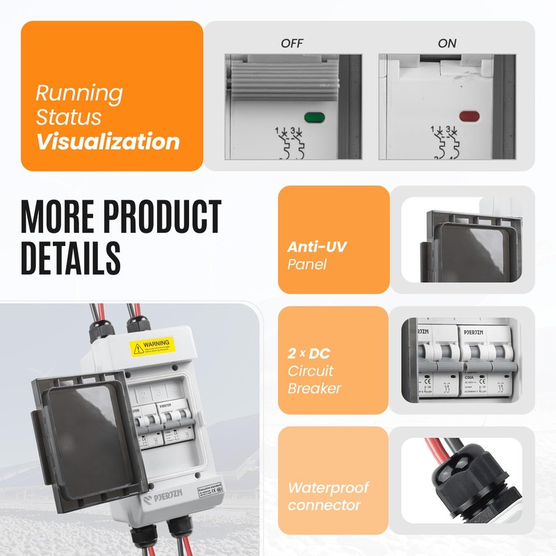 Pjerjzn Solar Panels Disconnect Switch 50A 1000VDC PV Shut Off