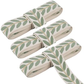 CABODYALS Green Embroidered Ribbon Trim Tape Polyester White Jacquard Ribbons Leaf Pattern Ethnic Embroidery Woven Fabric Trimming Bulk for Sewing Making Cloth Dress Gift Wrapping Curtain DIY Supply