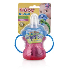 Nuby - Vaso con pajita antiderrame y agarre sin derrames, 8 onzas, los colores pueden variar, talla única