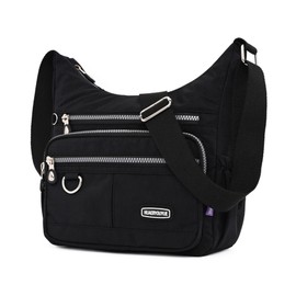 NOTAG Umhängetasche Damen, Leichte Mehrfach-Taschen Schultertasche Wasserdicht Sportliche Umhängetasche Multifunktionale Nylon Handtasche (Schwarz)