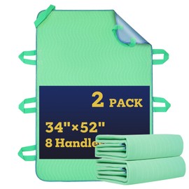 ETERNA Washable Positioning Bed Pad with 8 Reinforced Handles, 34" x 52" Waterproof Reusable Incontinence Underpads for Adults, Kids, Elderly and Pets (2 Pack)