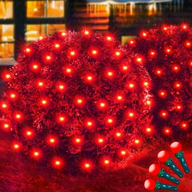 Led Net Lights Christmas Lights Outdoor Red Christmas Net Lighting with 121Led Mini Globe Lights 5ftx5ft, Outdoor Indoor Fairy Mesh Net Lights for Christmas Trees, Bushes, Shrubs Decorations