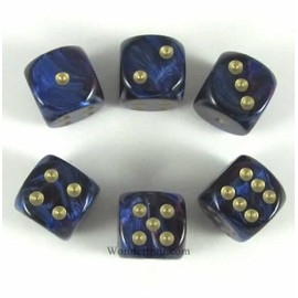 Royal Blue Scarb with Gold Pips 16mm D6 Dice Set of 6 Wondertrail WCX27627E6