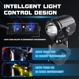 Sidaqi Motorcycle Lights Auxiliary Fog Lights Amber White with Sensing Function 68W 6 Modes 3 Types Brackets Waterproof Wire Harness Spotlight Driving Light for Motorcycle Car SUV ATV