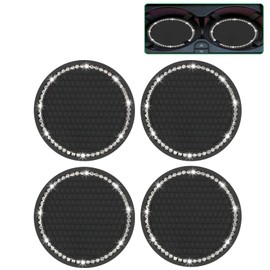 Bailinks Luxury Bling Car Coasters, 4 Pack Universal Glitter Rhinestone Cup Holder Inserts - Non-Slip Sparkly Crystal Car Interior Accessories for Men and Women, 2.75" Diameter (Black)