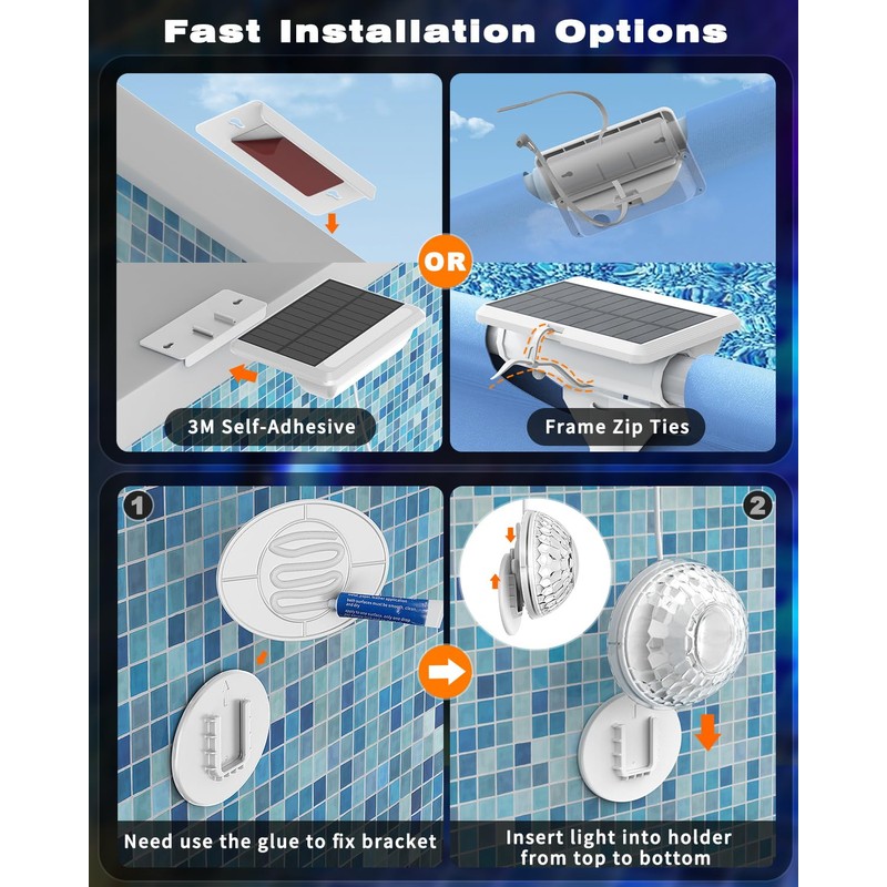 MOFOYEAH Solar Pool Lights, Solar Powered Submersible LED Lights with