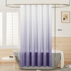 Furlinic Shower Curtain, 180 x 200 cm, Textile Curtain, Made of Fabric, Waterproof, Anti-Mould, Washable, Bathroom, White to Purple, for Bath, with 12 Shower Rings
