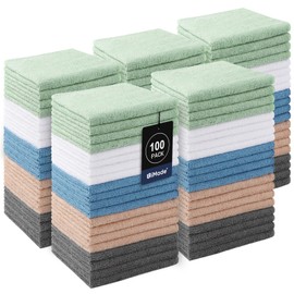 UNIMADE Washcloths Bulk - 100 Pack - Face towels (12" x 12"), Multi-Purpose Microfiber Cleansing Cloths for Face or Body, Highly Absorbent Wash Cloths and Hand Towels with Premium Quality - Multicolor