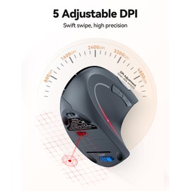 TechRise Ergonomic Mouse, 4800 DPI Wireless Vertical Mouse, 2.4G Optical Computer Mouse with 5 Adjustable DPI, Silent Mouse with 6 Ergo Buttons for PC/Laptop/Mac, Grey