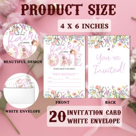 SIXEIGHT Fairy 1st Birthday Party Invitation, Garden Fairy Themed Party Invite for Girls, 20 Fill-in Style Invitation Card with Envelope, Birthday Party Celebration Supplies-DX22