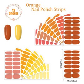 JERCLITY 12 Sheets Orange Nail Wraps for Short Nails Solid Color Nail Polish Strips with Nail File Self-Adhesive Orange Nail Stickers Full Nail Wraps for Women Girls Nail Art
