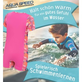 Aqua Speed Mistral Perle Neoprene Onesie with Small 30 x 30 Microfibre Cloth Boys and Girls 1-8 Years, Colour: Floral Pink/Purple, Size: 1-2 Years