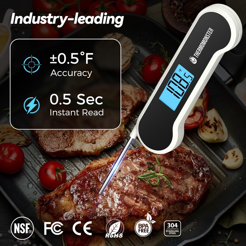 0.5 Sec Instant Read Meat Thermometer Digital with ±0.5℉ Precision,