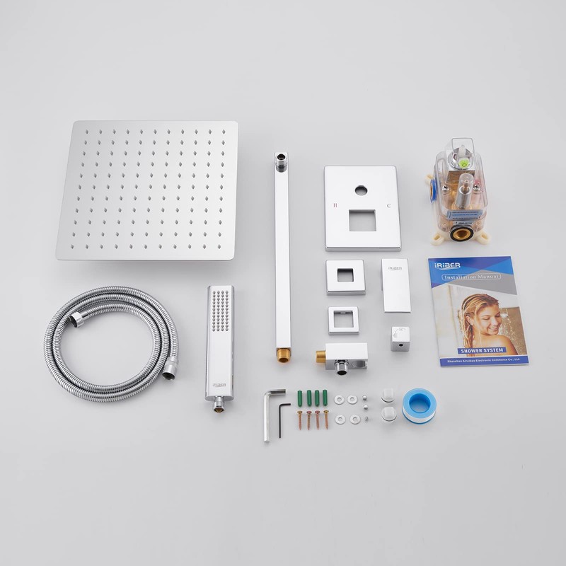 Iriber Chrome Shower System 10 Inch High Pressure Rainfall Shower