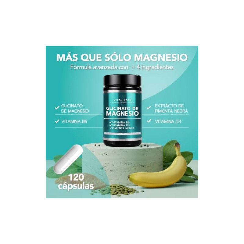 Glicinato Magnesio 2700 Por Porción 378 Elemental Fórmula Quelada Pimienta