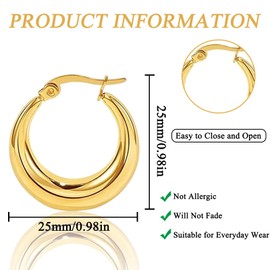 Kinwodon Gold Hoops Earrings for Women, Big & Chunky Gold Hoop Earrings Lightweight 18K Gold Plated Earrings for Girls Women 25mm