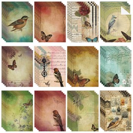PerKoop 48 Sheets Decoupage Paper for Crafts and Furniture 8.3 x 11.7 Inches Vintage Birds and Butterflies Paper Decorative Decoupage Decor Supplies for Crafts Scrapbook 12 Styles, Exquisite