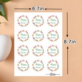 60 Pcs Easter Stickers, 2Inch Happy Easter Sticker Easter Stickers for Kids Easter Egg Stickers Easter Flower Wreath Stickers for Gift Candy Envelope Seals Stickers Easter Day Party Ornament