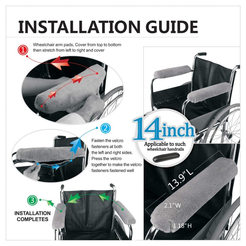 Funda para reposabrazos de silla de ruedas, 14 pulgadas, transpirable,