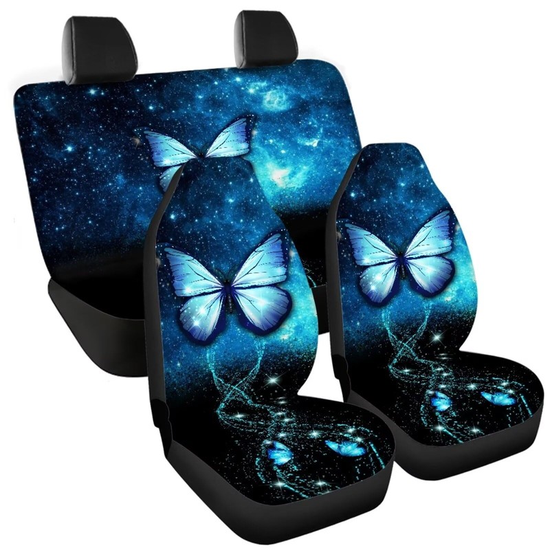 Howilath Blue Galaxy Butterfly Printed Car Seat Covers Full Set