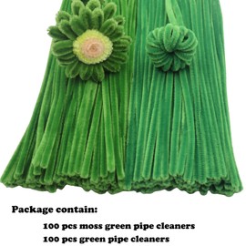 Apedoixy 200 Pieces Pipe Cleaners Craft Bulk 2 Assorted Colors,6mm x 12inch Thick Fuzzy Chenille Stem Sticks for Craft Art DIY Projects Decorations (Moss Green,Green)