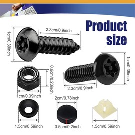 RGOAANC Anti Theft License Plate Screws Kits, Security Plate Mounting Hardware Kit, Car Tag Bolts Nuts Hardware, Car Accessories Rustproof Security Bolts Fasteners Universal for Most Vehicles (Black)