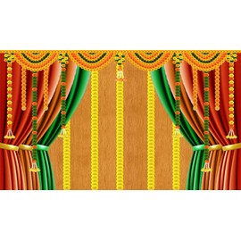 Decorative Backdrop Cloth Marigold Flower Design Backdrop Curtain Cloth Hanging on Wall for Indian Traditional Background Pooja Ganesha Decoration (Size:-96"X60")(Multicolour)