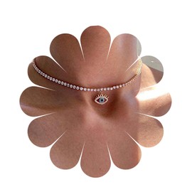 Allereya Vintage Rhinestone Tennis Chain Necklace Blue Eye Choker Necklace Crystal Evil Eye Pendant Necklace Gold Round Cut Tennis Necklace Jewelry for Women and Girls