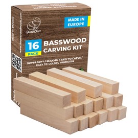 BeaverCraft Basswood Carving Blocks BW16 pcs - Soft Whittling Wood Carving Kit for Beginners - Unfinished Wooden Block Set - Basswood for Crafts