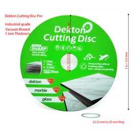 2 Pcs 5 in 125mm Cutting Wheel Pro for Dekton, 7/8 in Arbor, Industrial-Grade Vacuum Brazed Diamond Cutting Disc, Cutting and Grinding Saw Blade fits Dekton Sintered Stone Marble Glass Ceramic etc.