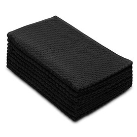 Cotton Craft - 8 Pack - Euro Cafe Waffle Weave Terry Kitchen Towels - 16x28 Inches -Black - 420 GSM quality -Ringspun 2 Ply Cotton - Highly Absorbent Low Lint - Multi Purpose