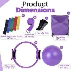 flexintense 9-in-1 Pilates Ring Set – 13” Magic Circle, 9.8” Mini Ball, 5 Fabric Resistance Bands, Yoga Strap, Non-Slip Socks, Carry Bag, Workout Guide – Home Workout Kit for Women & Men (Purple)