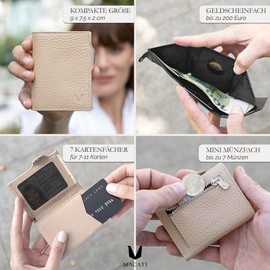 Magati Slim Wallet with Coin Pocket, RFID Protection – Small Mini Wallet for Men and Women – il Santo Card Holder – Card Holder Shopping Trolley Chip Compartment Wallet – Purse, Beige leather.