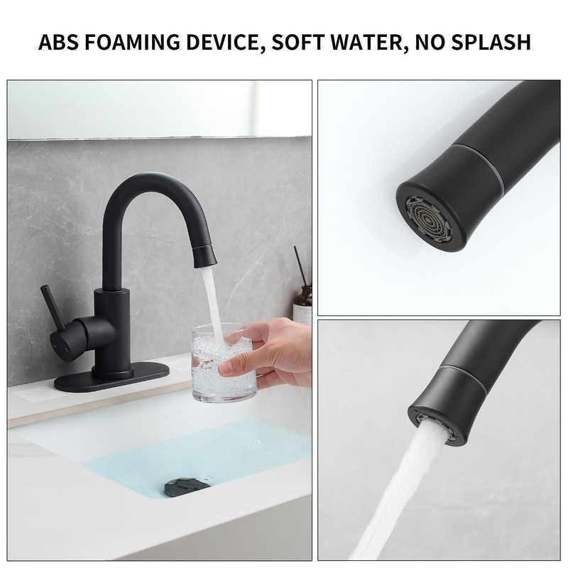 Black Bathroom Sink Faucet with Pull Out Sprayer for 1