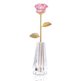 K9 Crystal Rose Flower & Crystal Vase Stand (Pink)