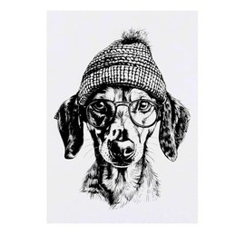'Daschund Wearing Glasses' Temporary Tattoo - Water Resistant, Skin-Safe, Non-Toxic Transfer (TO00076169)