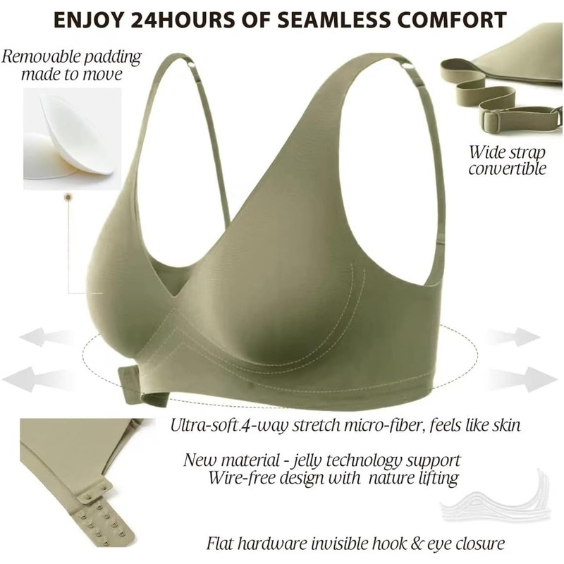 Ronronner Women's Bra, Comfort Bra, Removable Padded Bra, Seamless Full
