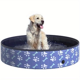 OCACA Foldable Pet Swimming Pool, Portable Dog Bathing Tub, 12" X 55" Plastic Large Dog Pool for Outdoor Dogs and Cats, Blue