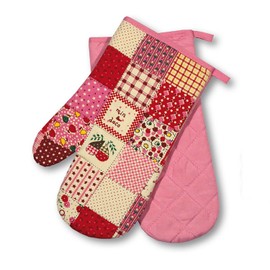 Delindo Lifestyle® Oven Gloves for Kitchen, Patchwork, Pink, 1 Pair, PSA Category II, Heat Resistant up to 250 °C, Tested and Certified Product in Germany