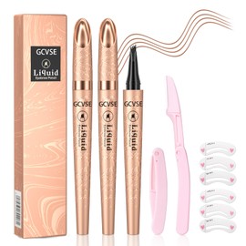 GCVSE Eyebrow Pencil, 2PCS Microblading Eyebrow Pencil with 4 Micro-Fork Tips, Long-Lasting Brow, Waterproof, Smudgeproof Brow Pen - Easy Creation of Natural Looking Defined Eyebrows (Light Brown)
