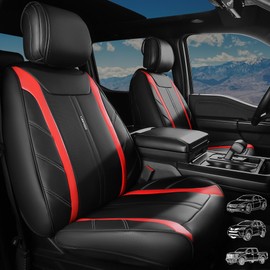 CAR PASS Luxury Faux Leather Seat Covers Full Set, Breathable Sporty Premium Leather Seat Covers, Waterproof Anti Silp Automotive Seat Covers Universal Fit for 95% Trucks SUV Sedans Van,Black and Red