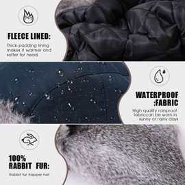 TOP-EX Mens 100% Rabbit Fur Waterproof Trapper Hunting Earflap Hats Trooper Winter Ushanka Russian Hiking Skiing Large L Orange