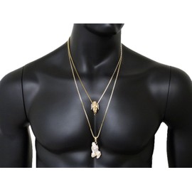 Sparkled Micro Praying Angel, Prayer Hands Pendant 24",30" Box Chain 2 Necklace Set Gold, Silver 2 Tone (Praying Angel + Prayer Hands Set)