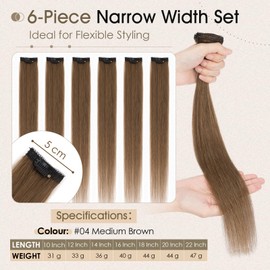Elailite Real Hair Clip In Extensions Human Hair Brown Double Weft 6 Pcs Seamless Highlights Hairpieces Straight Remy - #04 Medium Brown - 14 Inch 36g