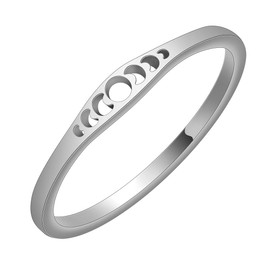Stainless Steel Moon Phase Weddng Statement Promise Anniversary Band Ring (Steel Color, One Size)