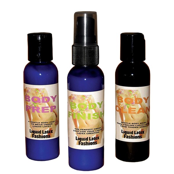 3 Bottle Latex Body Spray - for PREP, CLEAN, AND FINISH - Adults and Kids, Perfect Finish Coat Spray, Ideal for Theater, Halloween, Parties, Cosplays, Carnivals