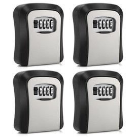 4 pcs Key Safe Wall Mounted,Key Lock Box with Combination Lock, 4-Digit Code, Black and Grey