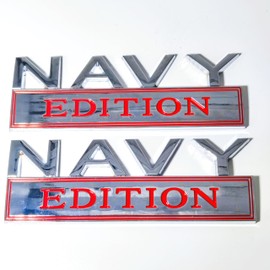 Navy Edition 3D Raised Metal Car Decals, Emblem, Chrome Badge, Truck Stickers with Strong Adhesive (Silver/Red)
