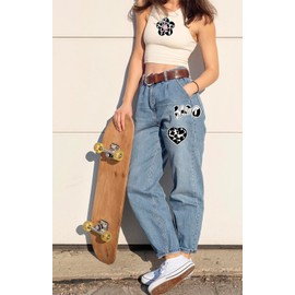 9PCS Cow Prints Embroidered Patches Black and White Sew on Applique Flowers Butterfly Iron on Patches for Backpacks Clothes Hat Jeans DIY Accessories